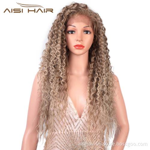Aisi Hair 13x6 Long Wavy Ombre Blonde Dark Root Wig Kinky Curly Lace Frontal Wig Deep Wave Front Lace Hair Wigs For Black Women